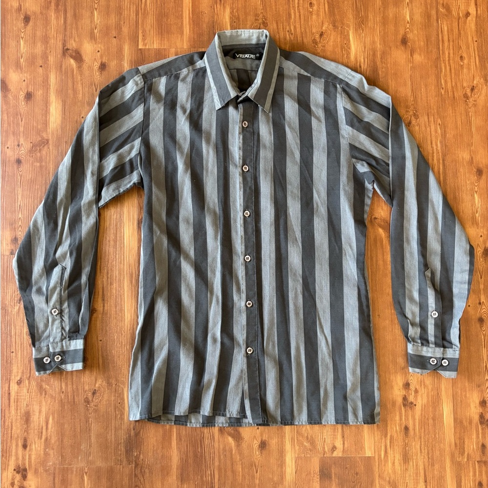 Visage Men's Gray Striped Shirt